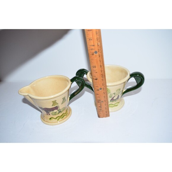 Poppytrail  Metlox Homestead Provincial Green Red Yellow Sugar Creamer Set Vtg - Picture 5 of 9
